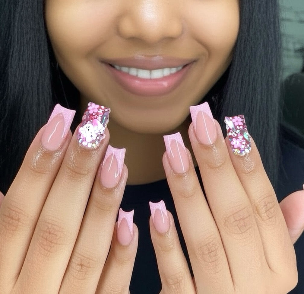 HelloKitty Press-On Rhinestone French Tip Nail Set