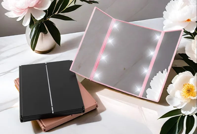 Portable Three-Sided LED Makeup Mirror