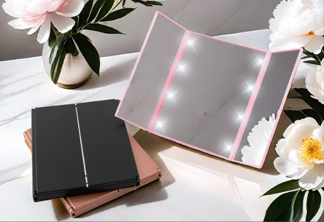 Portable Three-Sided LED Makeup Mirror