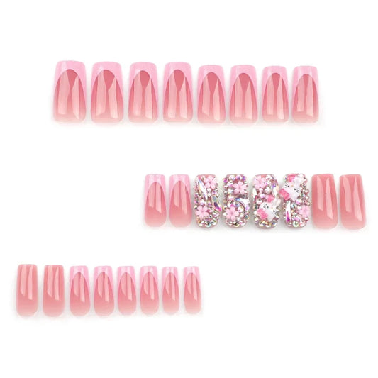 HelloKitty Press-On Rhinestone French Tip Nail Set